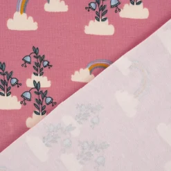 Burda Bio Organic Baumwolljersey Jerseystoff Blumen Wolken Regenbogen rosa 1,48m Breite