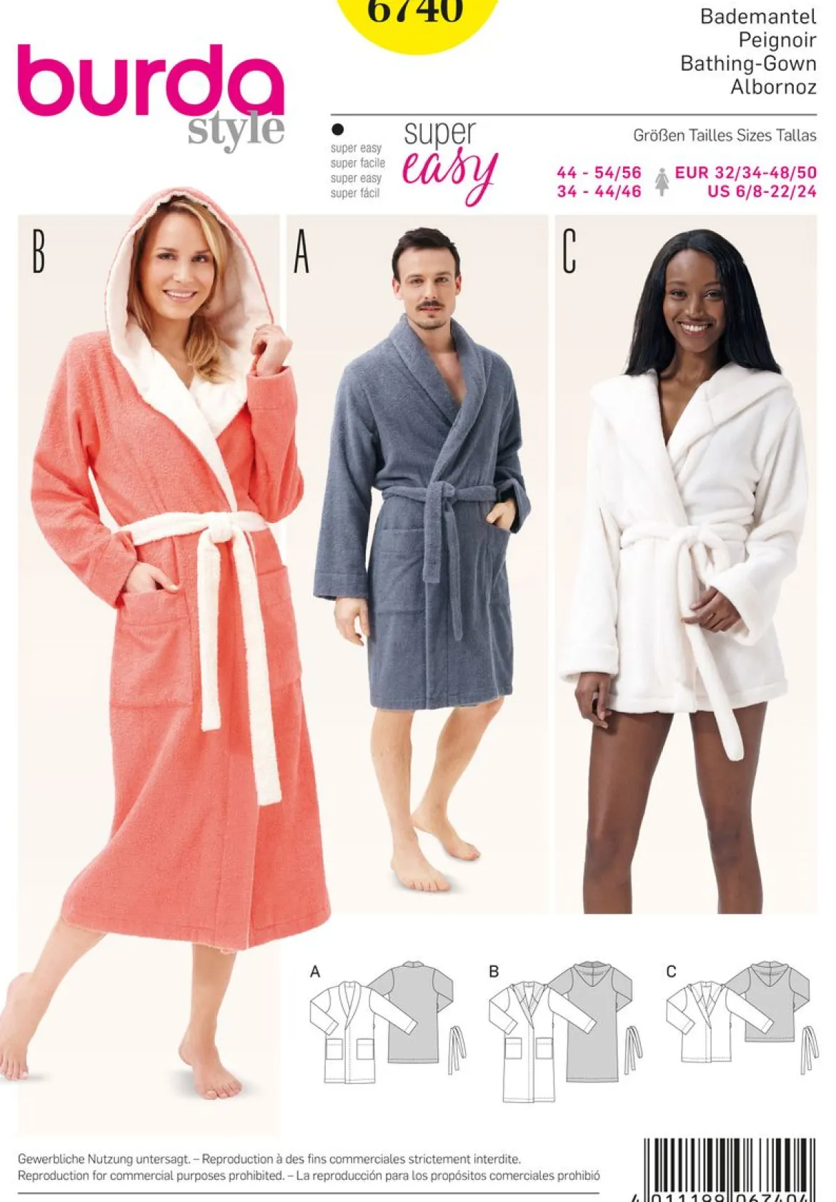 Burda Schnittmuster 6740 Bademantel