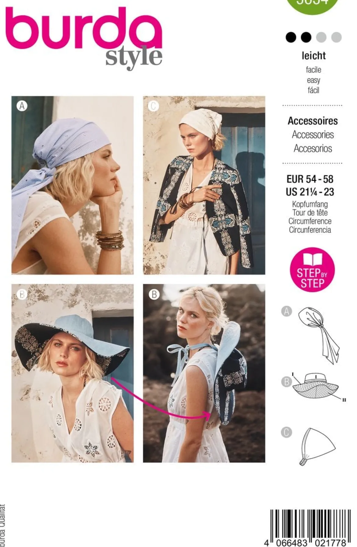 Burda Schnittmuster 5634 Damen Accessoires Sonnenhut Bandana