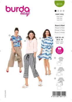 Burda Schnittmuster 6111 Damen Bluse & Kleid