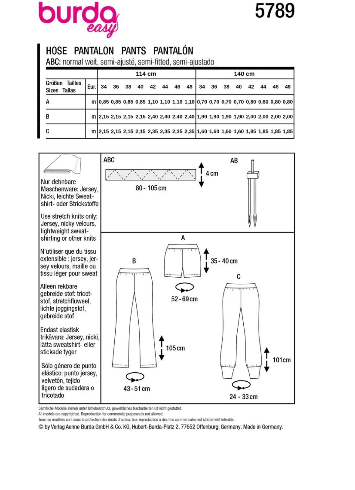 Burda Schnittmuster 5789 Damen Hose