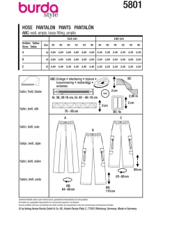 Burda Schnittmuster 5801 Damen Hose