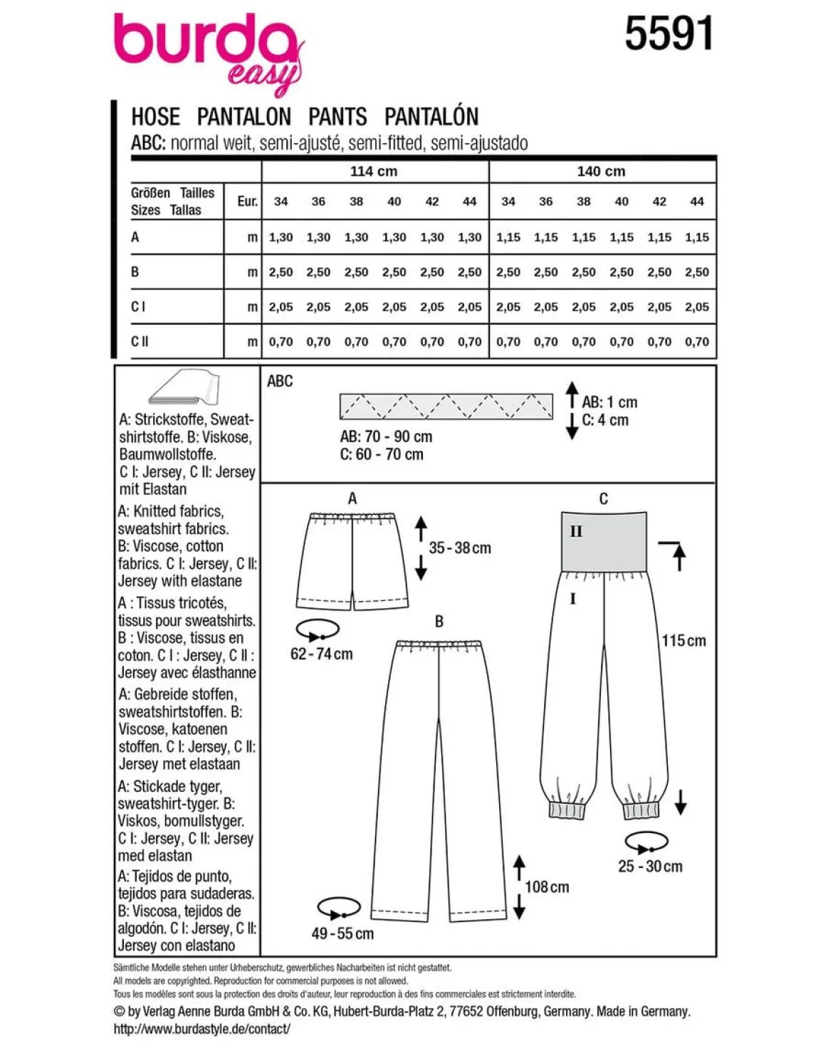 Burda Schnittmuster 5591 Damen Hose & Shorts