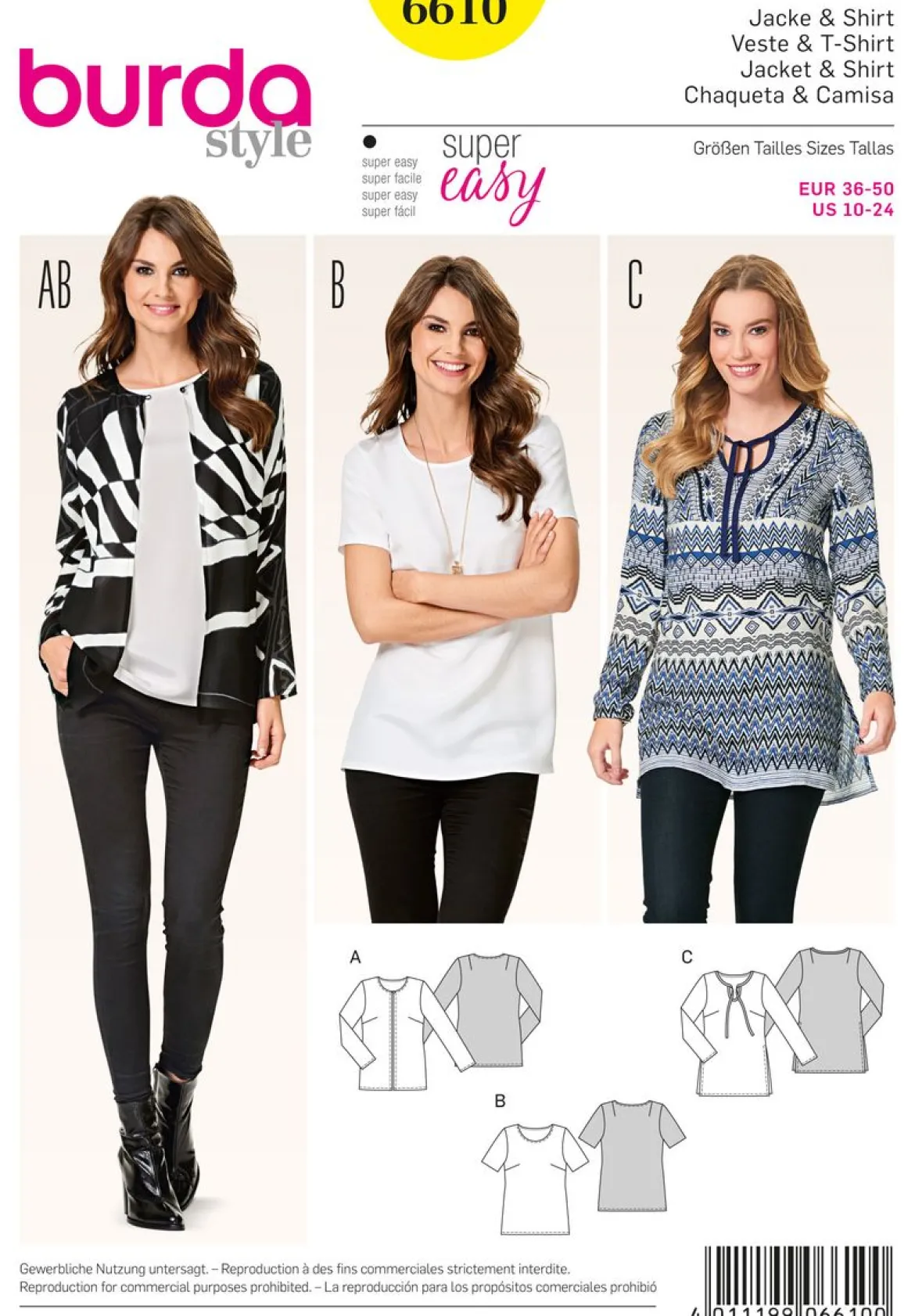 Burda Schnittmuster 6610 Damen Jacke & Shirt