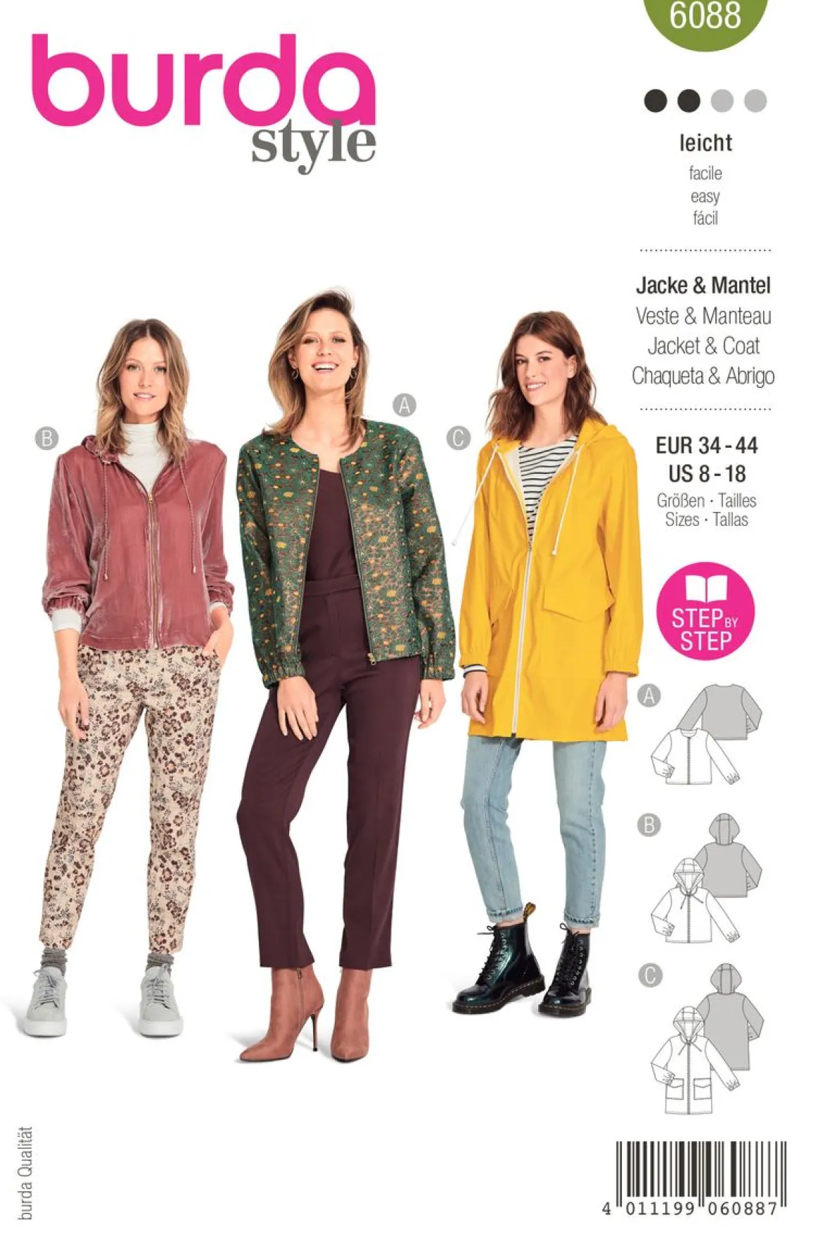 Burda Schnittmuster 6088 Damen Jacke Mantel