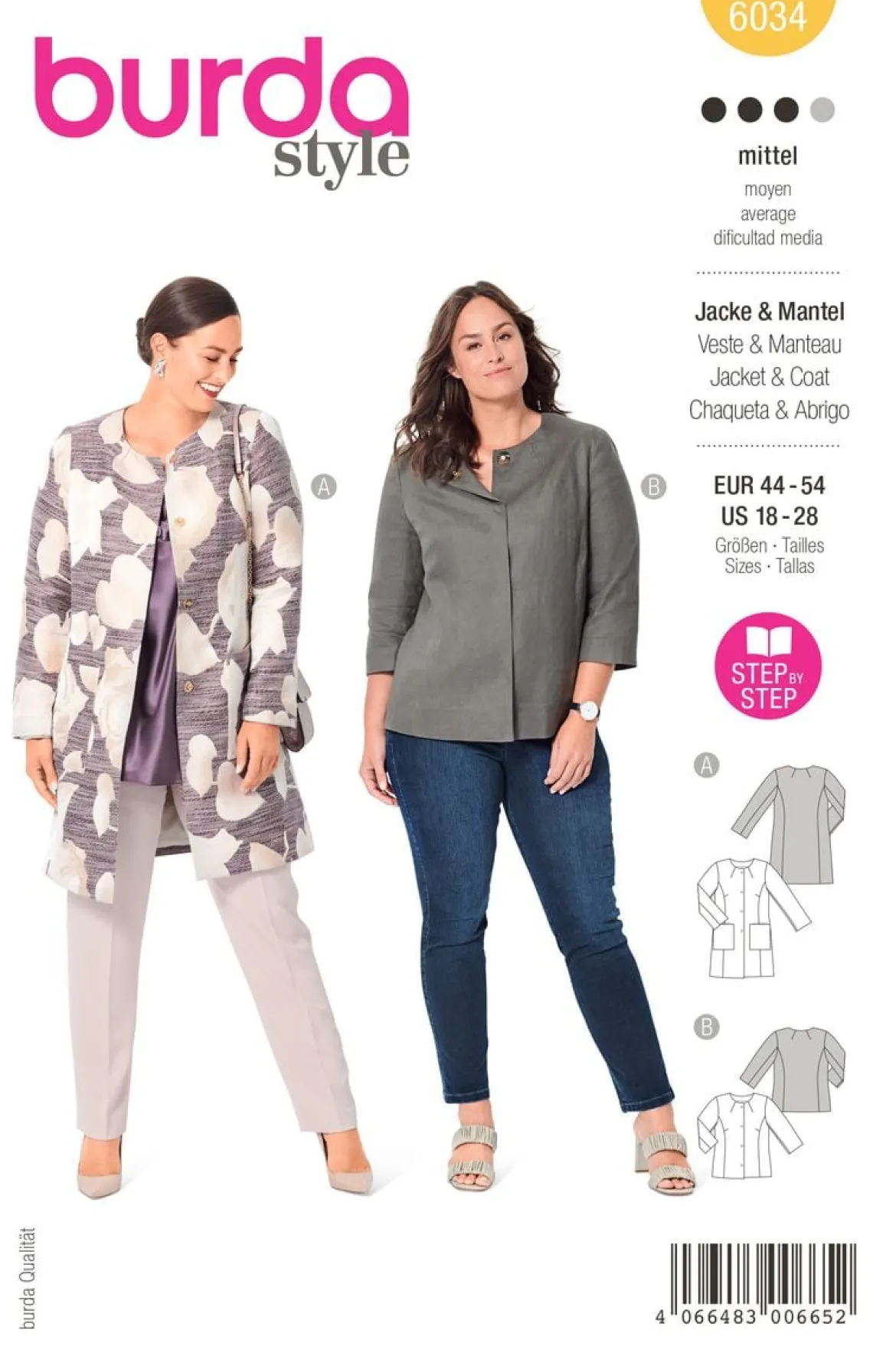 Burda Schnittmuster 6034 Damen Jacke Mantel