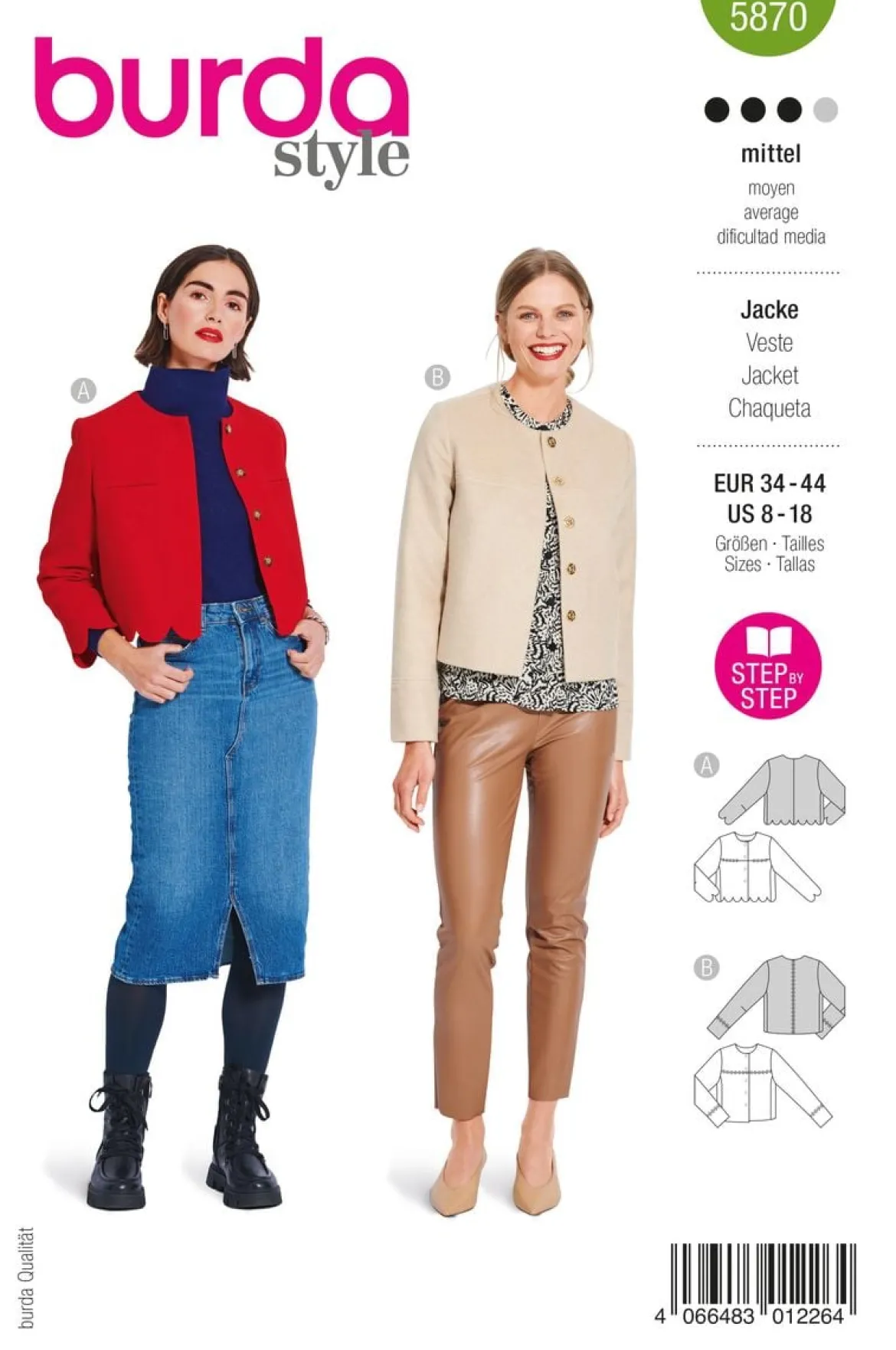 Burda Schnittmuster 5870 Damen Jacke