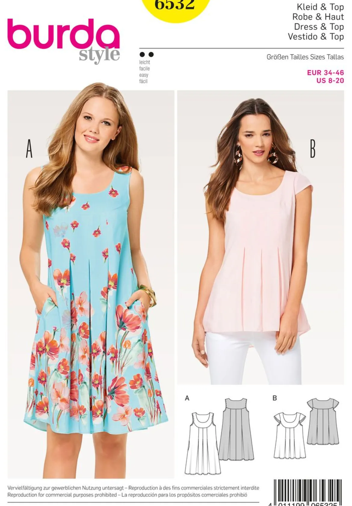 Burda Schnittmuster 6532 Damen Kleid Größe 34-46