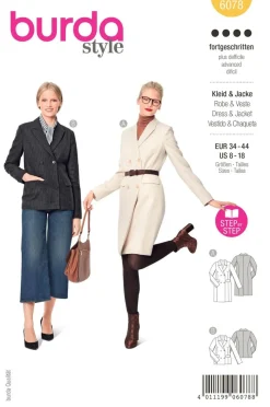 Burda Schnittmuster 6078 Damen Kleid Jacke
