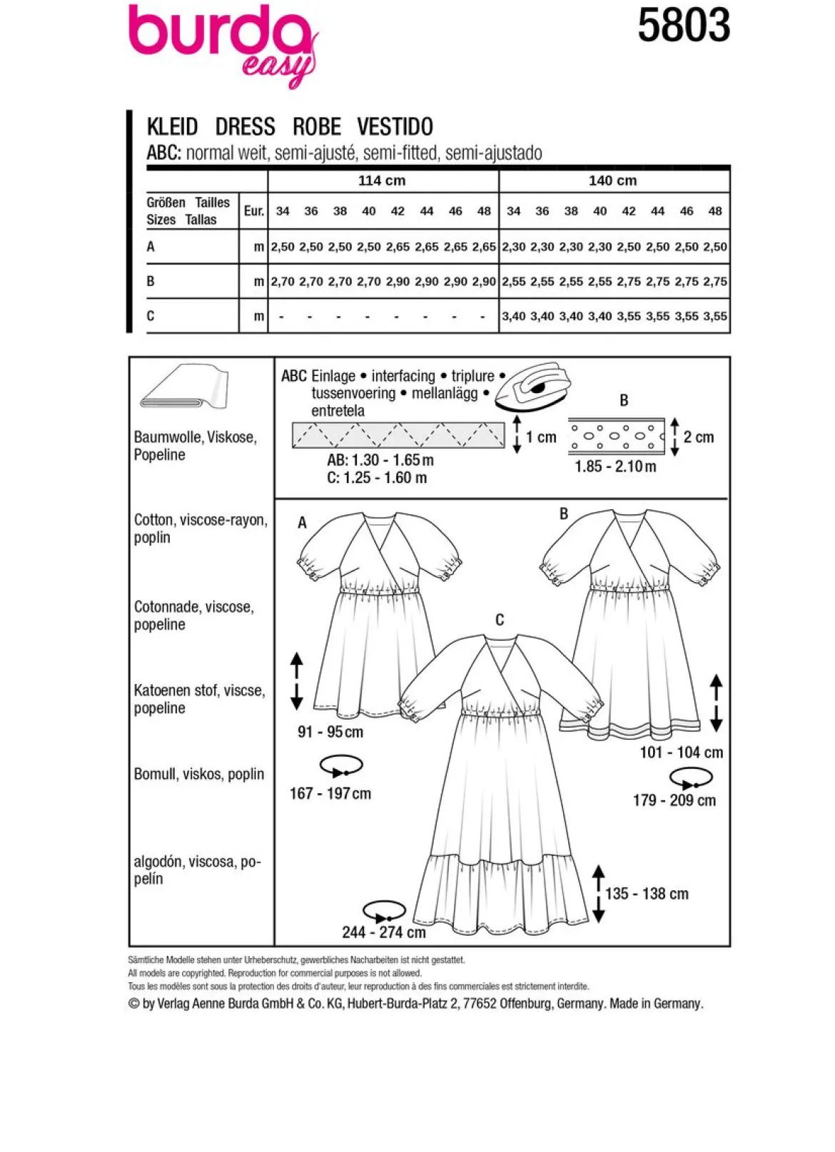 Burda Schnittmuster 5803 Damen Kleid