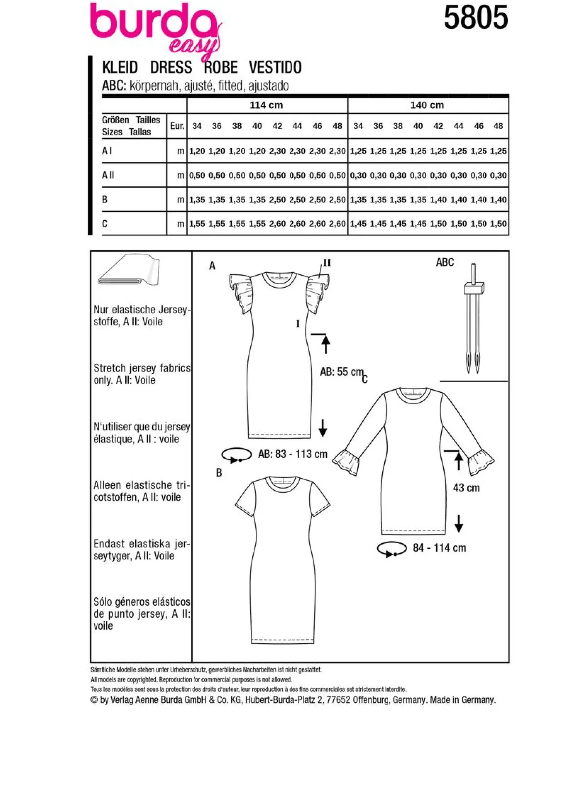 Burda Schnittmuster 5805 Damen Kleid