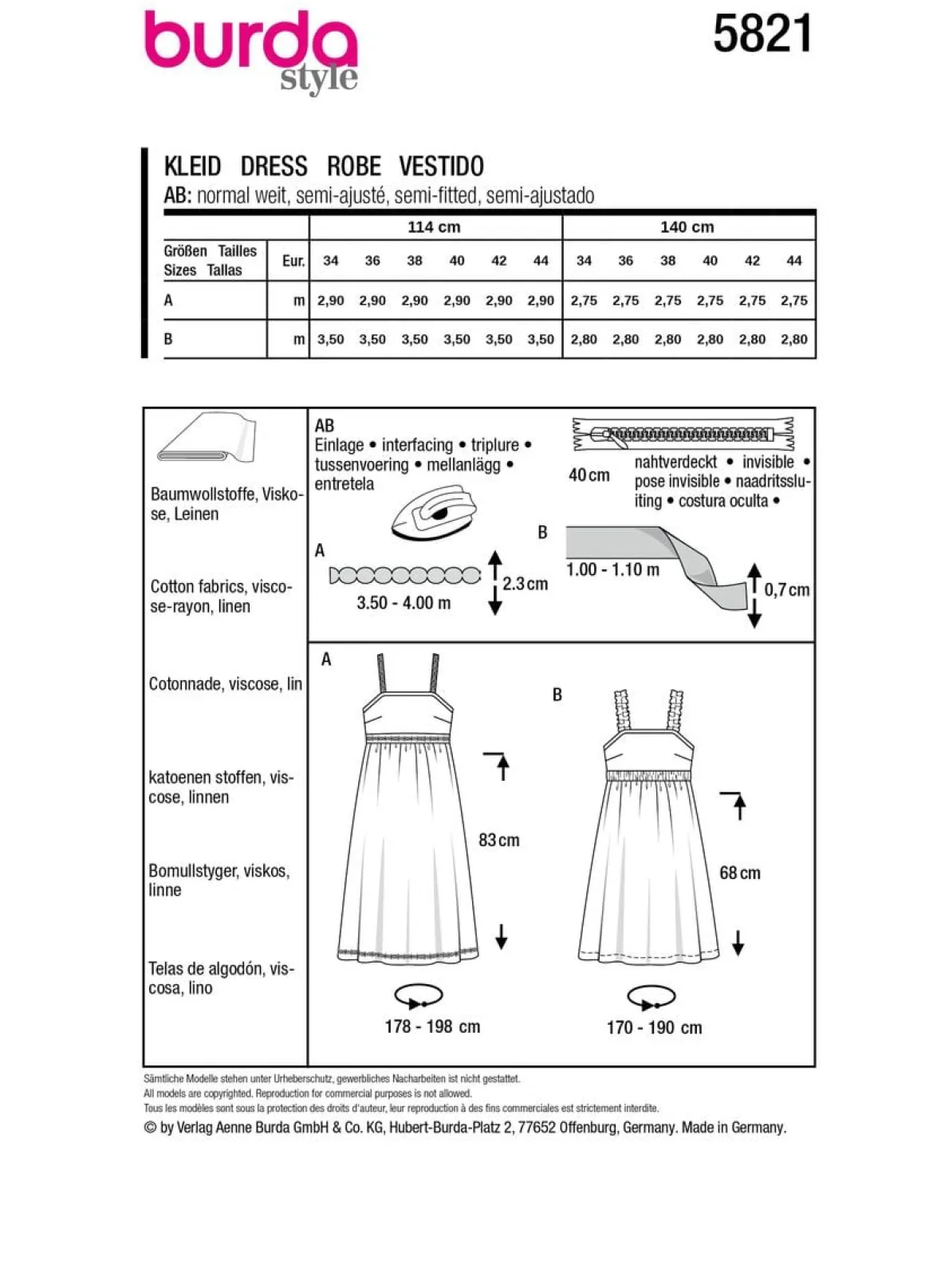 Burda Schnittmuster 5821 Damen Kleid