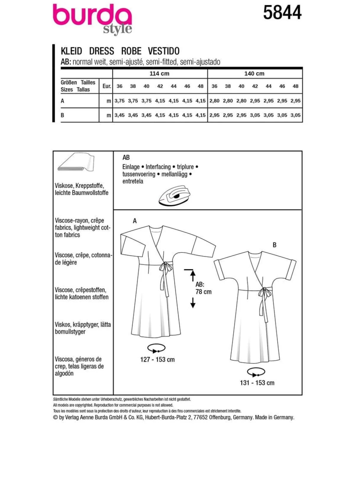 Burda Schnittmuster 5844 Damen Kleid