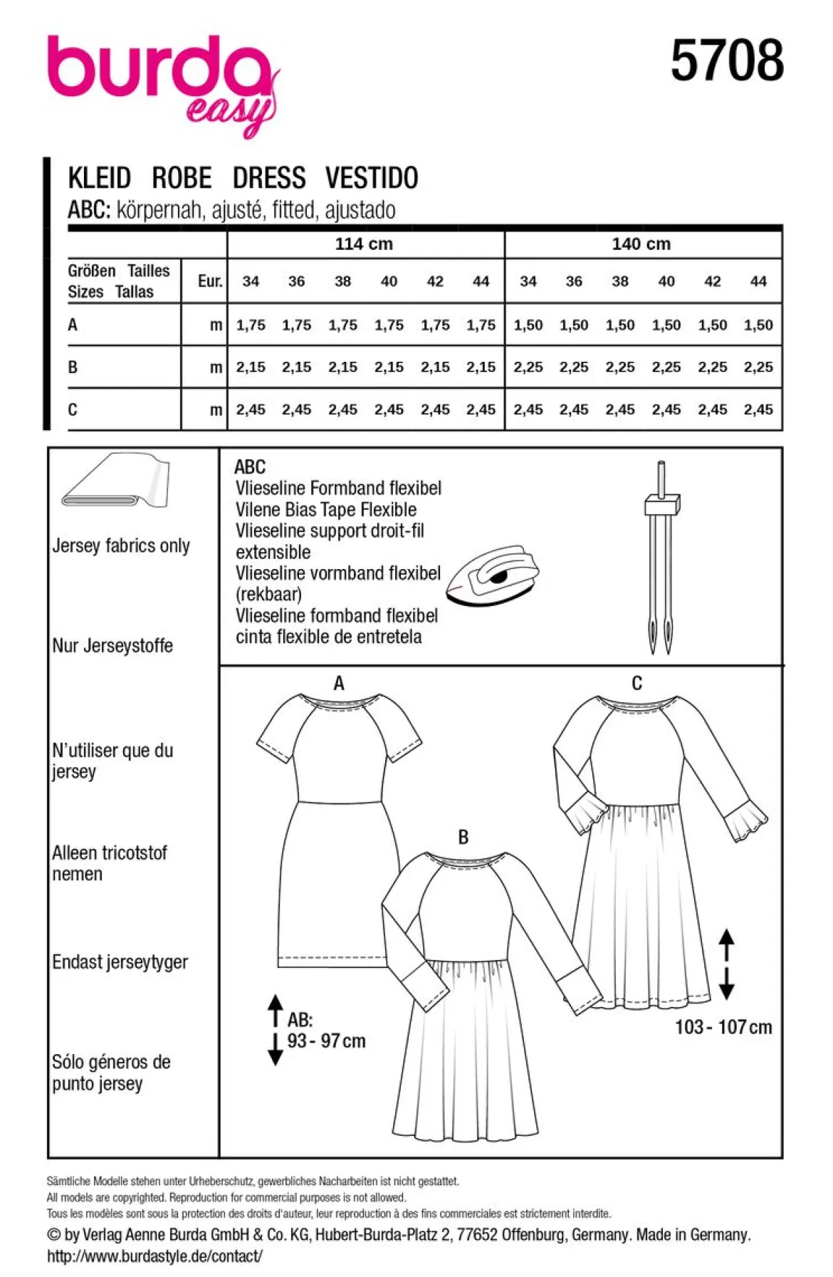 Burda Schnittmuster 5708 Damen Kleid