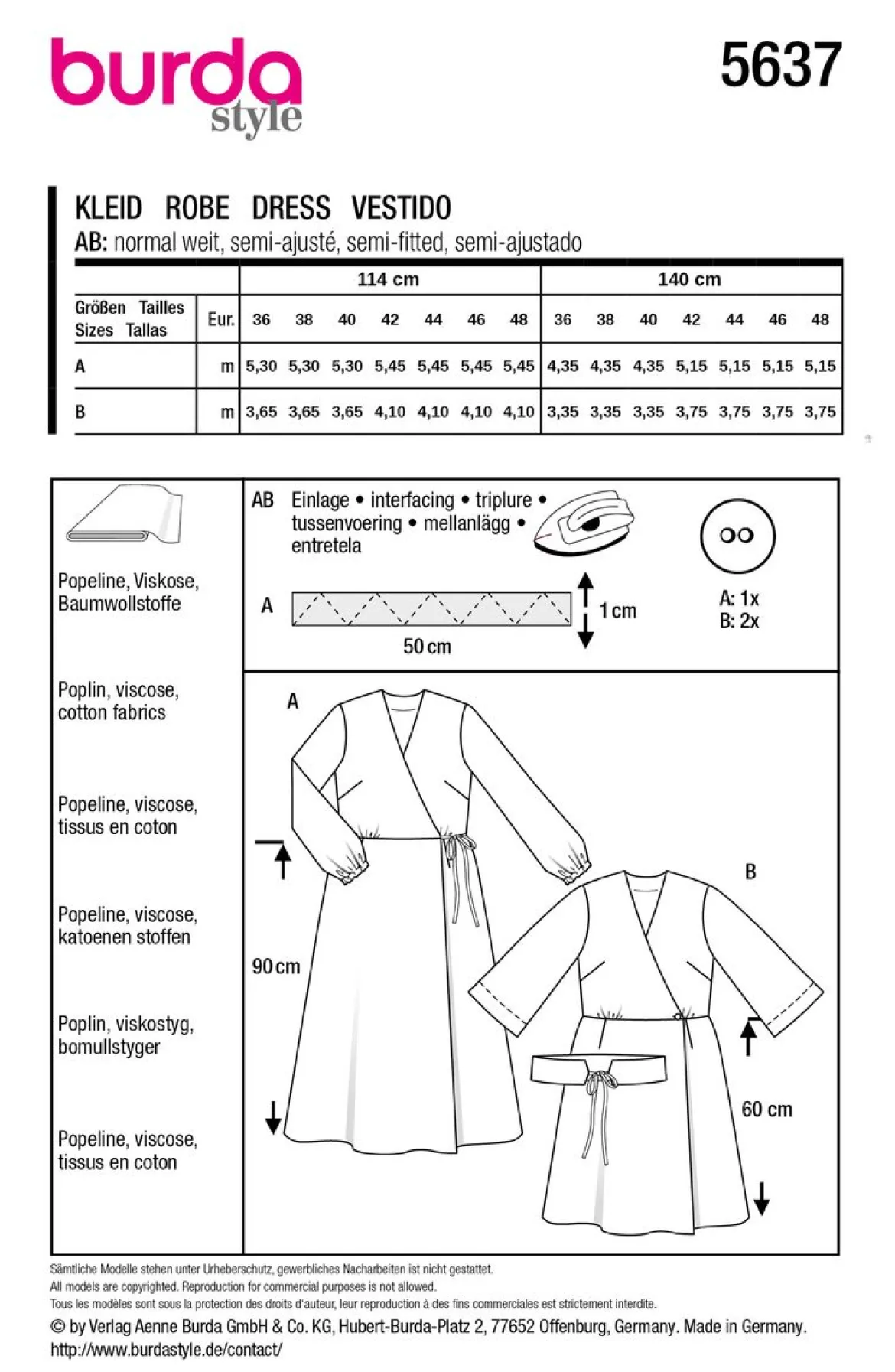 Burda Schnittmuster 5637 Damen Kleid