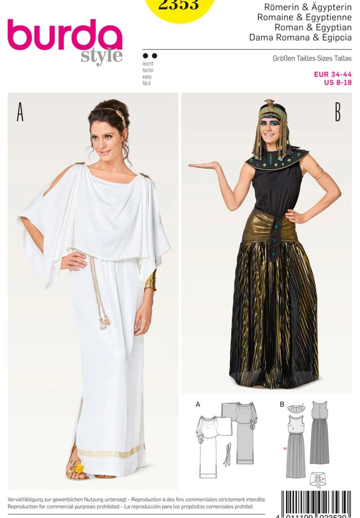 Burda Schnittmuster 2353 Damen Kostüm Römerin & Ägypterin