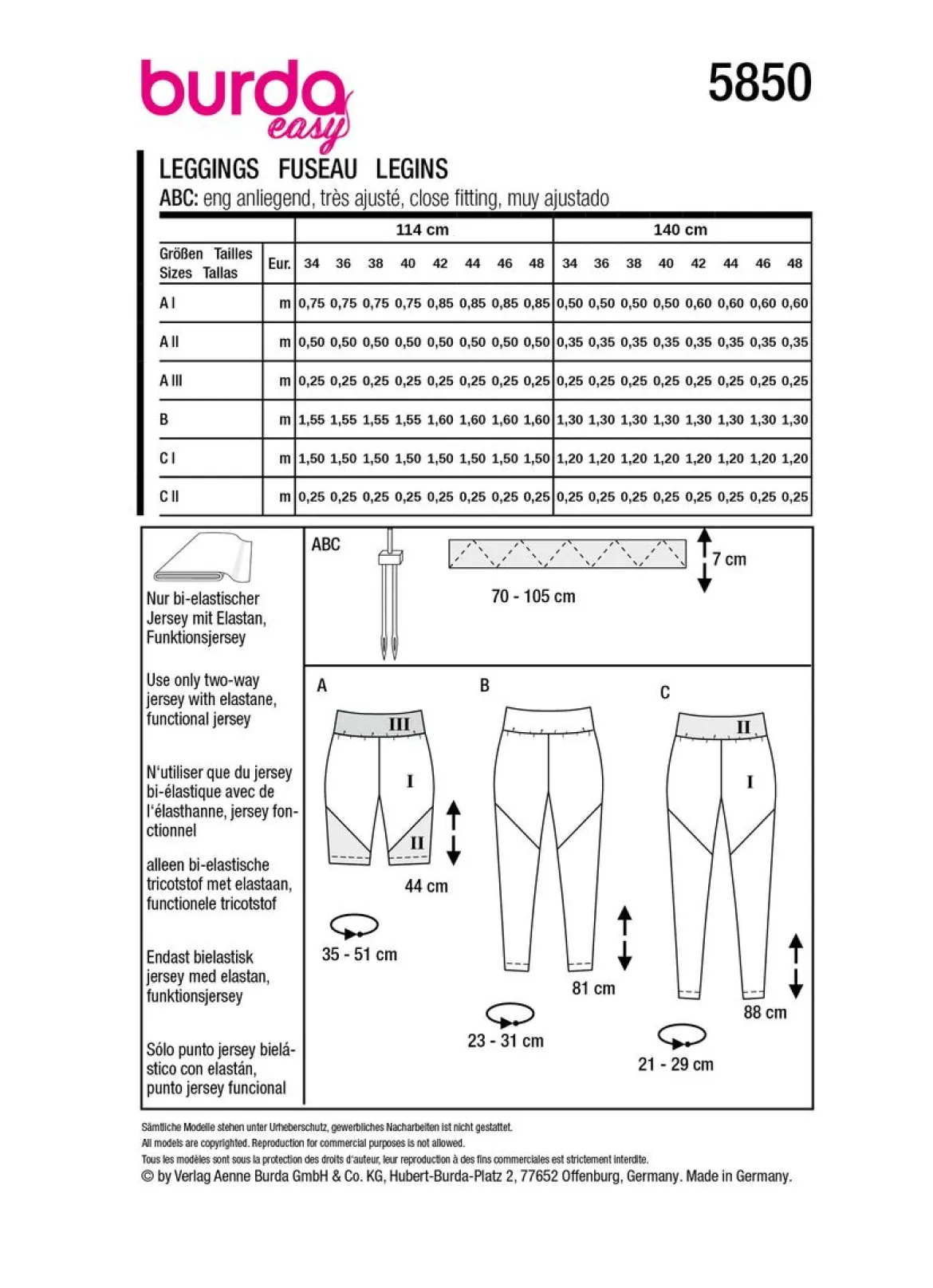 Burda Schnittmuster 5850 Damen Leggins