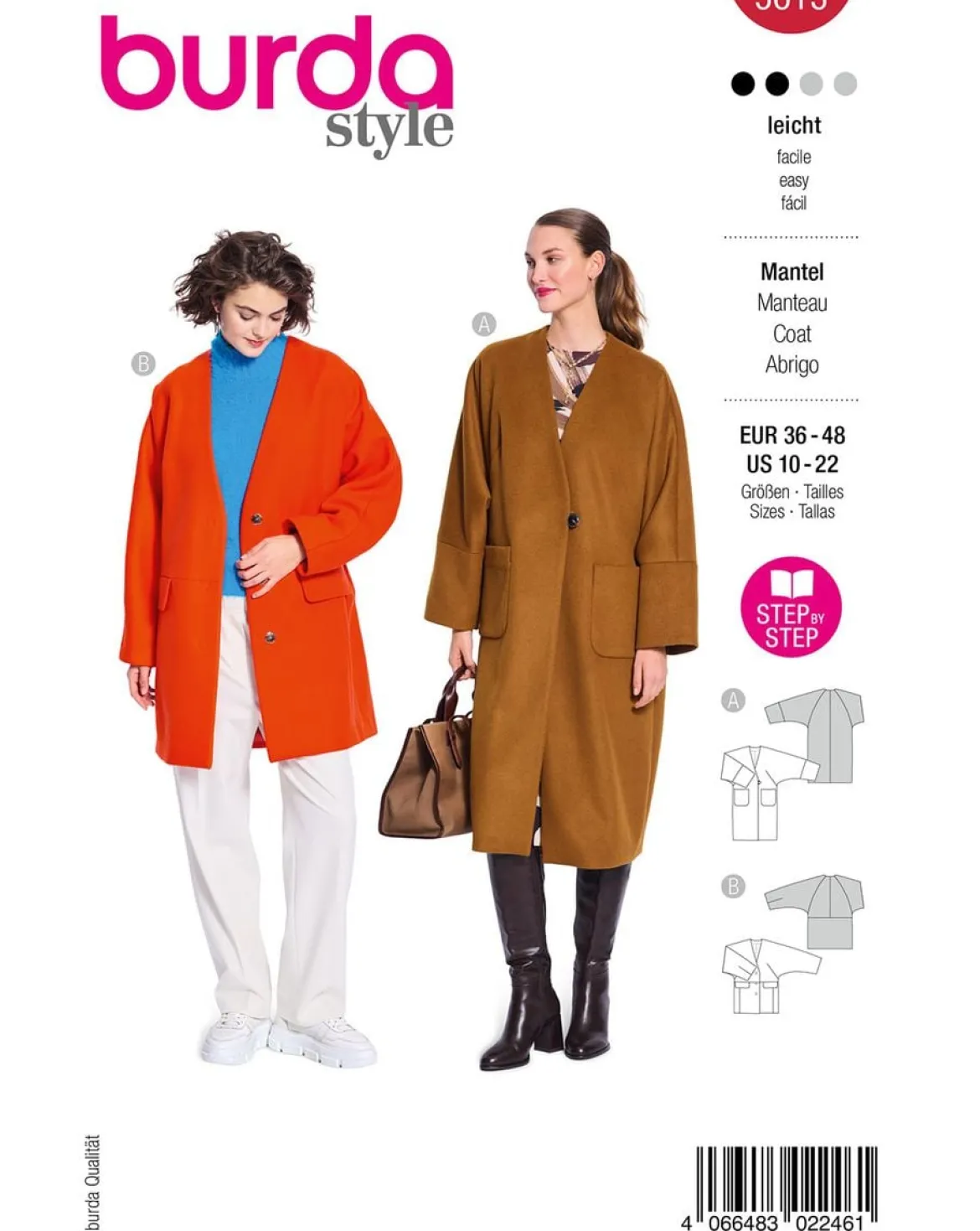 Burda Schnittmuster 5613 Damen Mantel