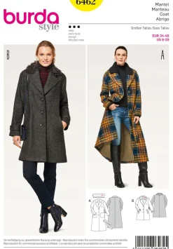Burda Schnittmuster 6462 Damen Mantel Größe 34-46