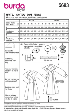 Burda Schnittmuster 5683 Damen Mantel