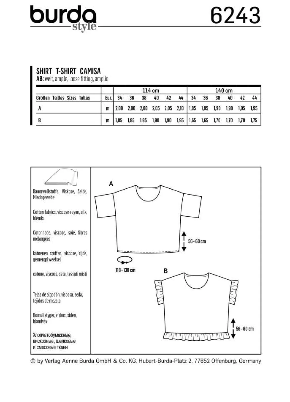 Burda Schnittmuster 6243 Damen Shirt