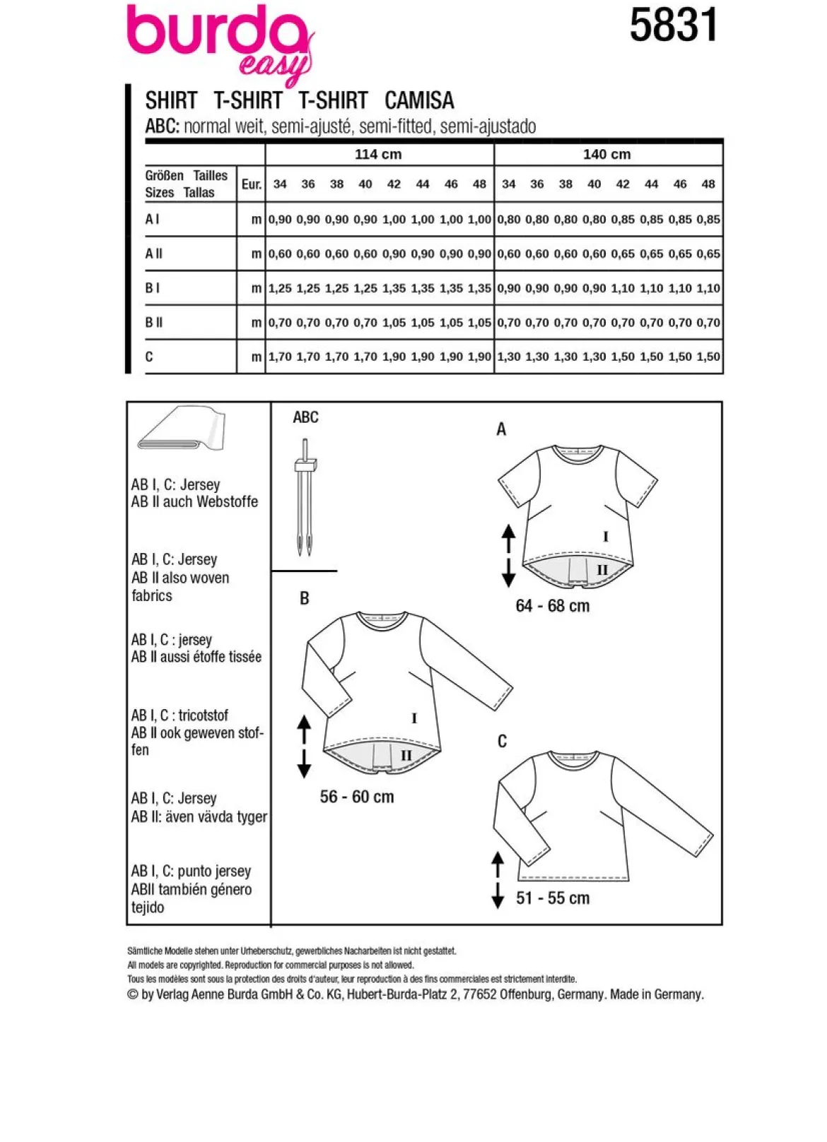 Burda Schnittmuster 5831 Damen Shirt