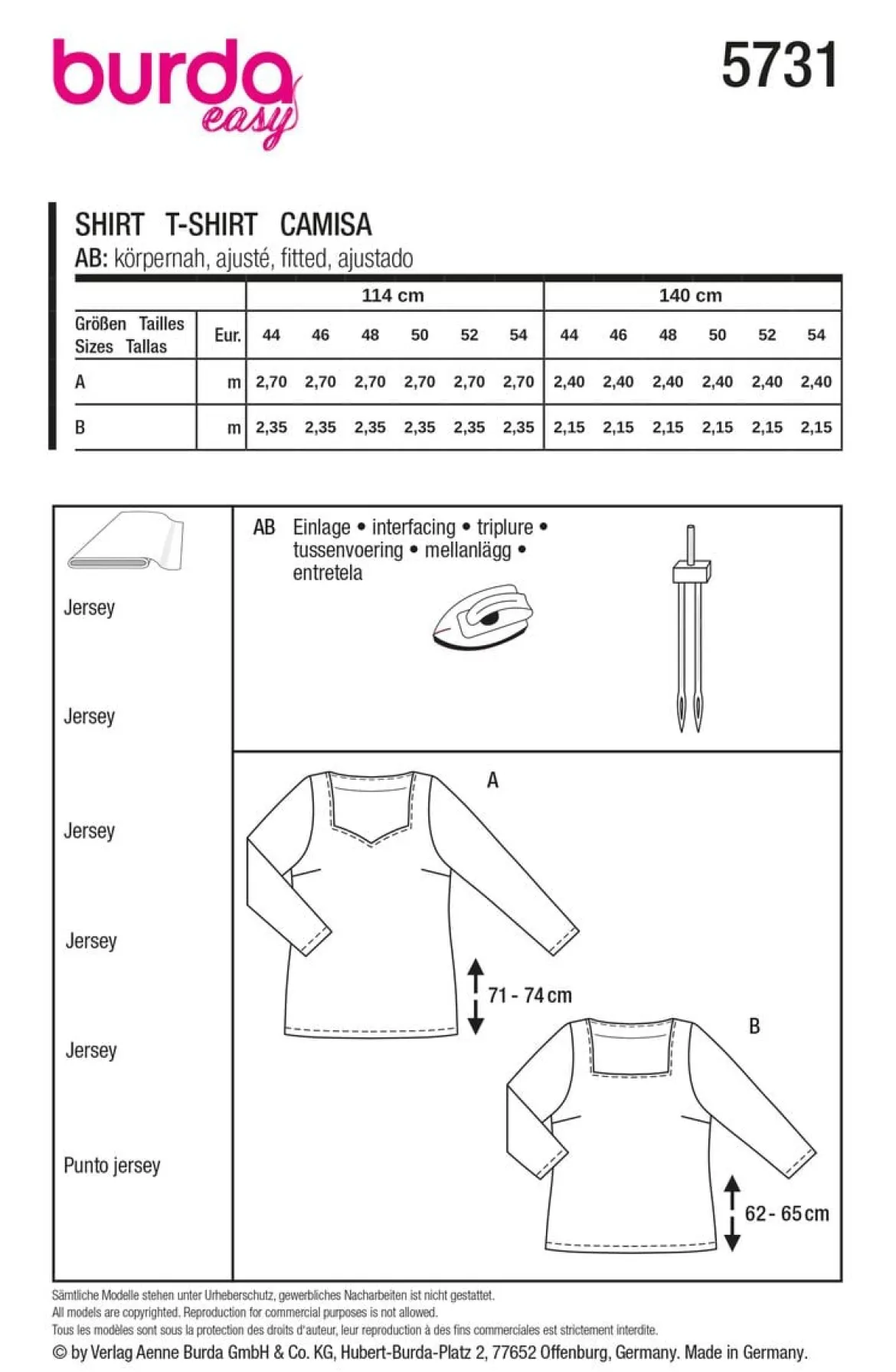 Burda Schnittmuster 5731 Damen Shirt