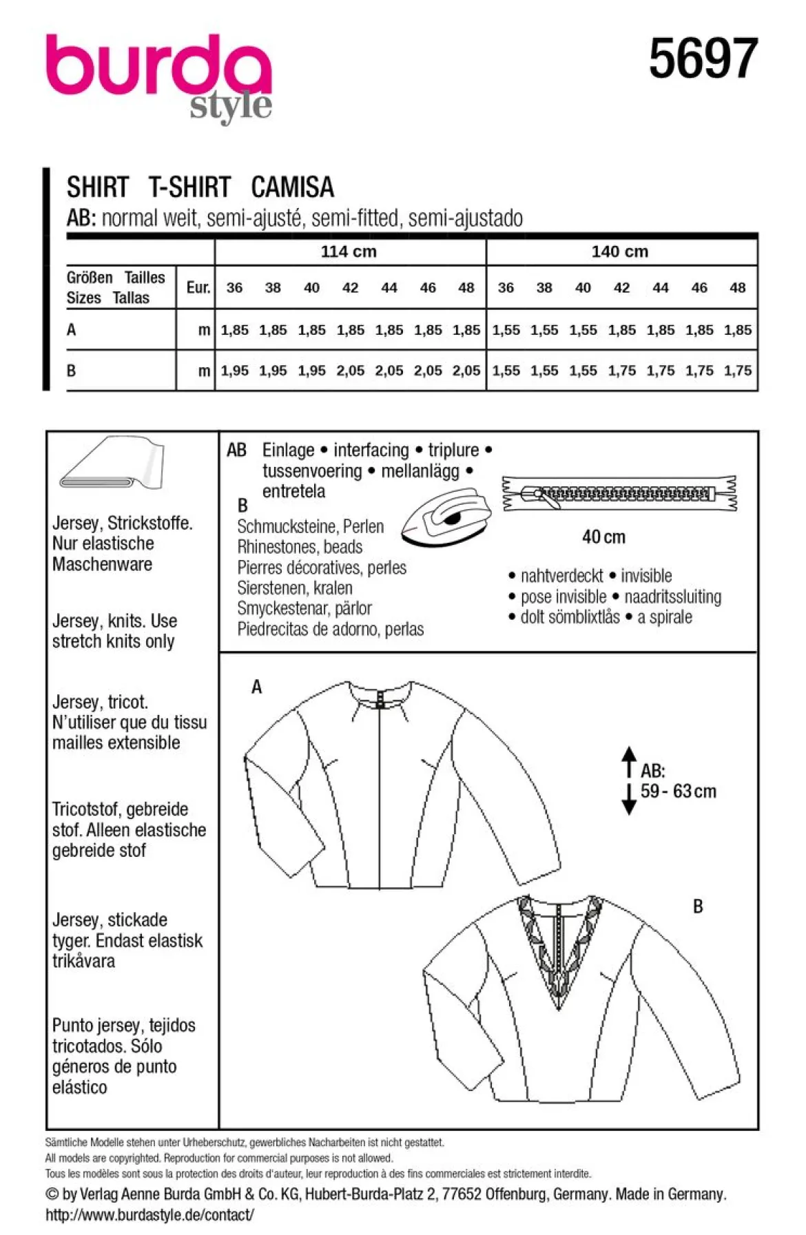 Burda Schnittmuster 5697 Damen Shirt
