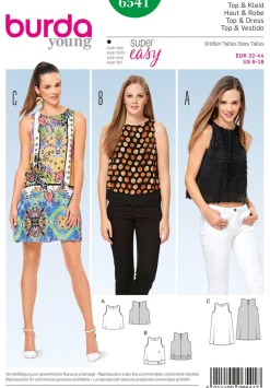 Burda Schnittmuster 6541 Damen young Top und Kleid Größe 32-44