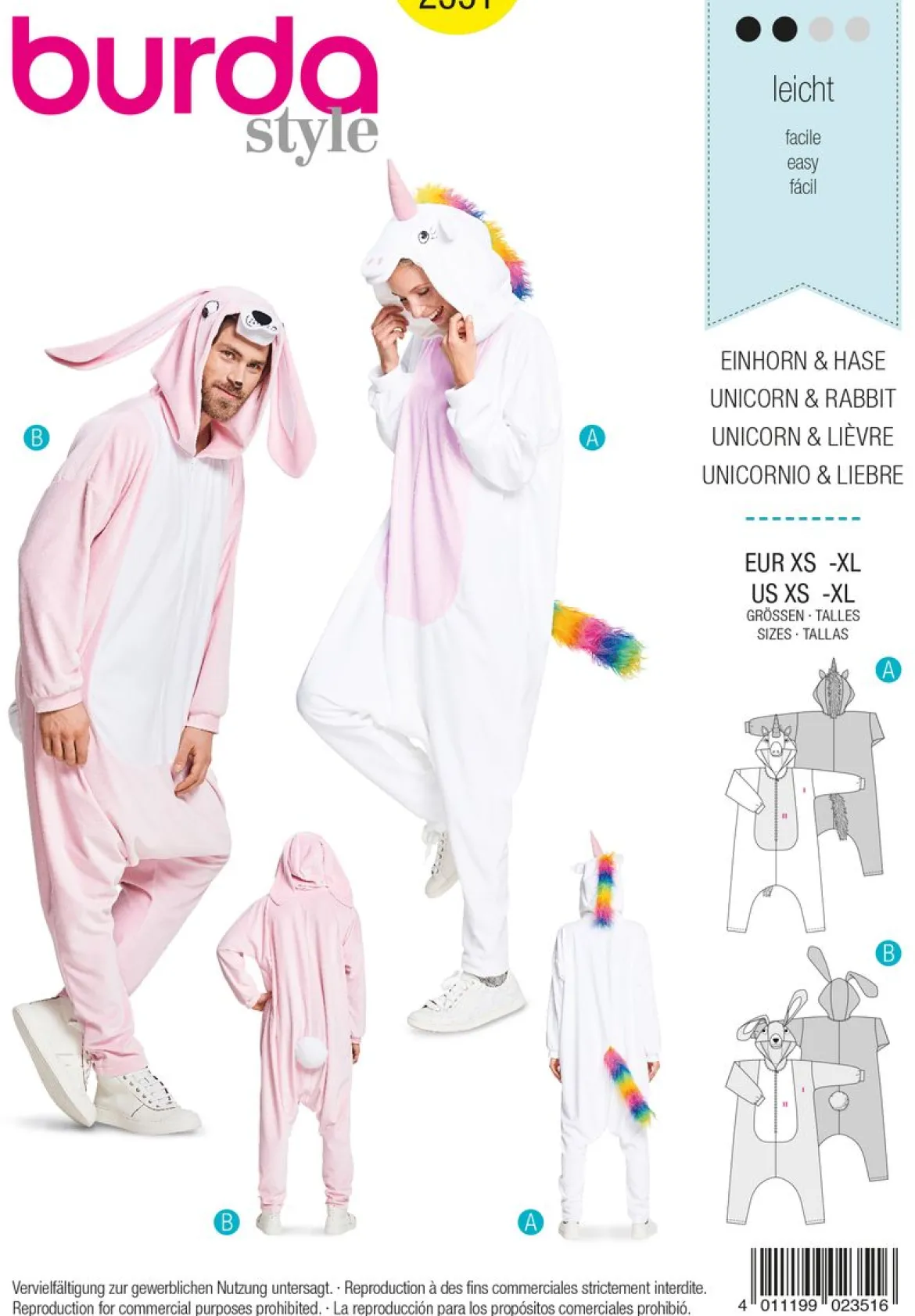 Burda Schnittmuster 2351 Einhorn & Hase