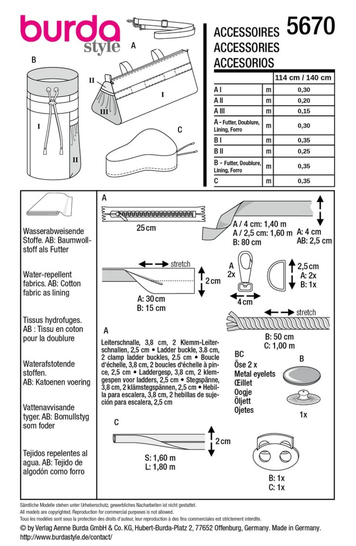 Burda Schnittmuster 5670 Fahrrad Accessoires