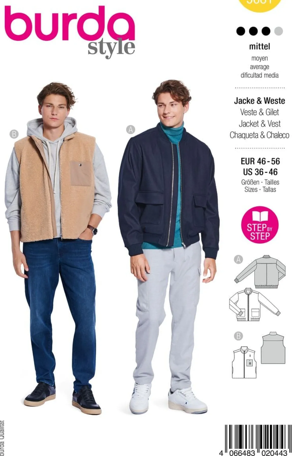 Burda Schnittmuster 5681 Herren Jacke & Weste