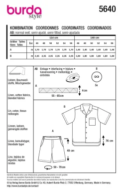Burda Schnittmuster 5640 Herren Kombination Hemd und Hose