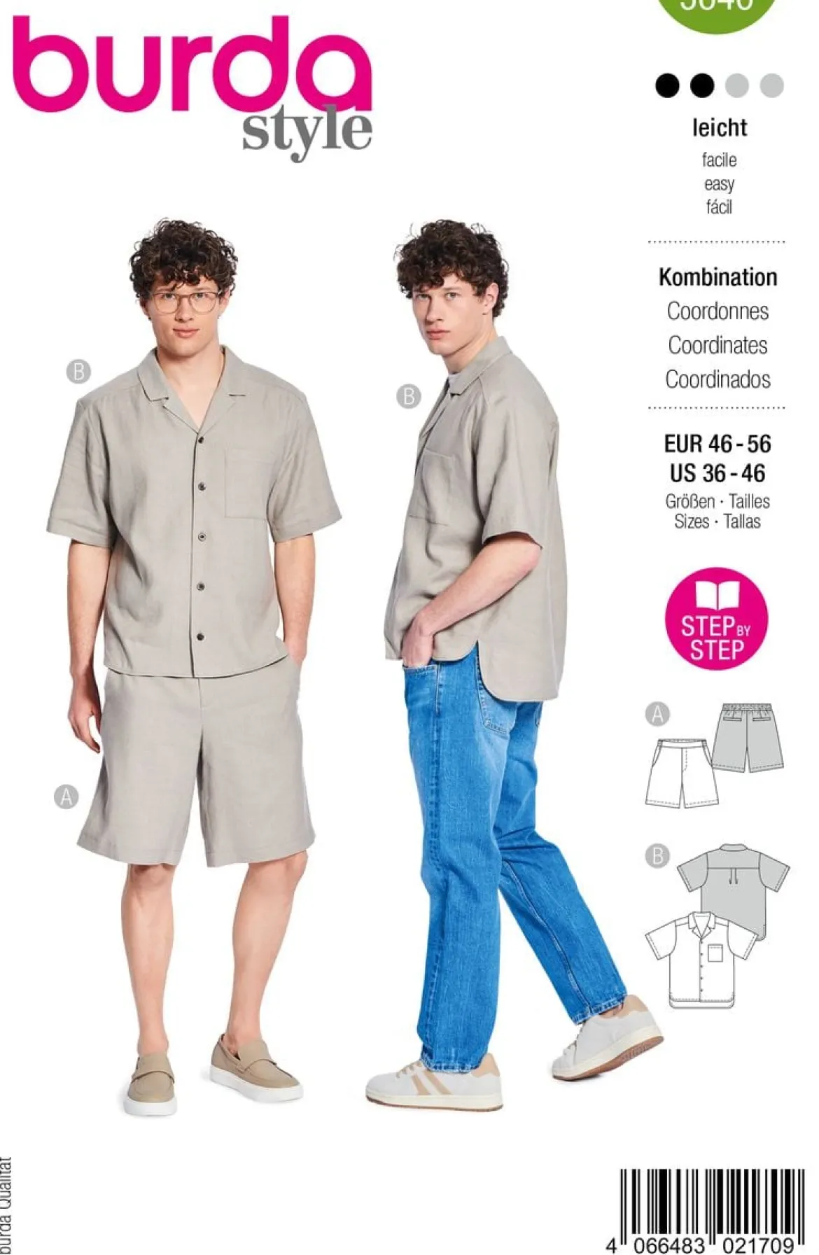 Burda Schnittmuster 5640 Herren Kombination Hemd und Hose