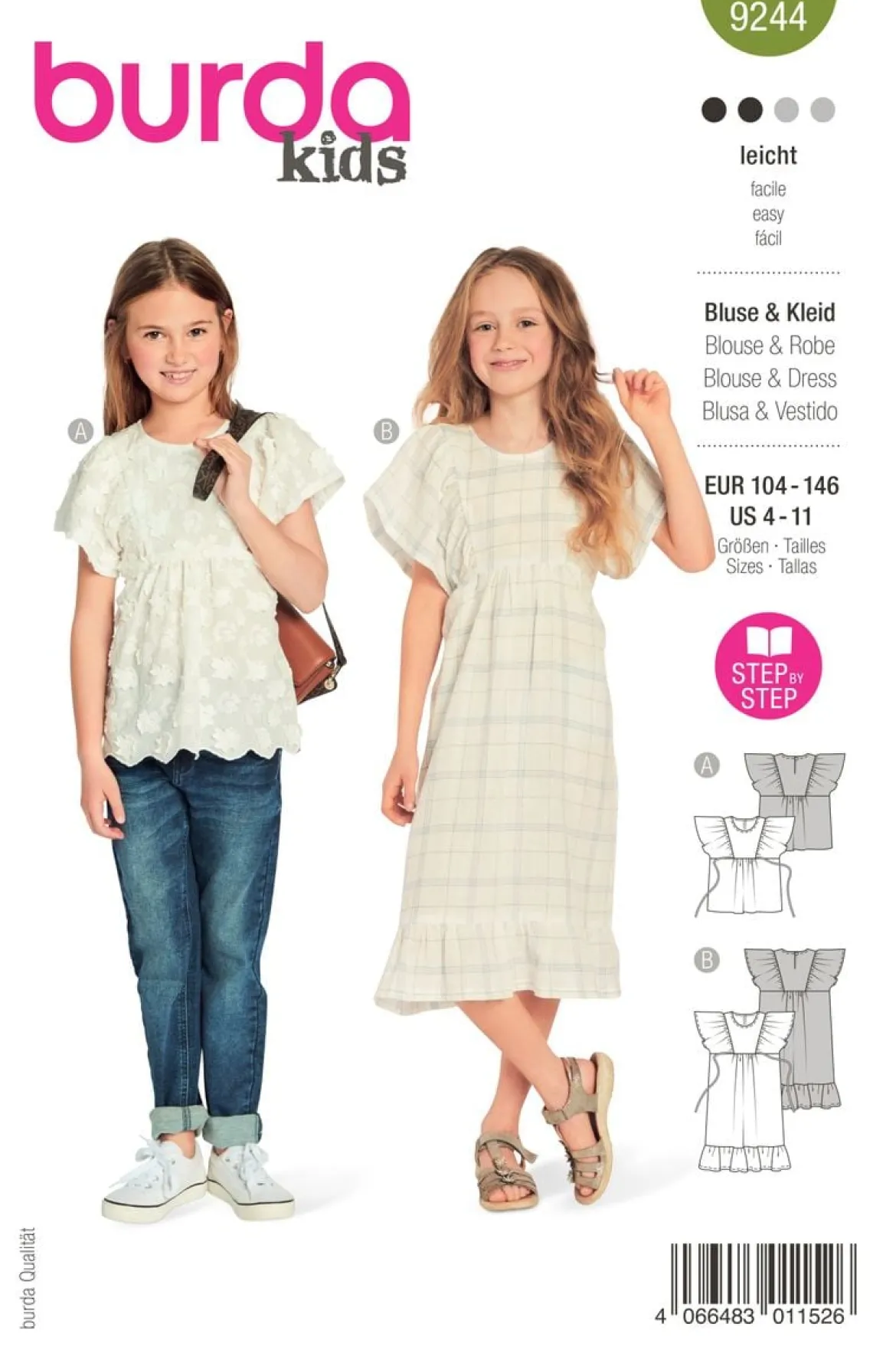 Burda Schnittmuster 9244 Kinder Bluse Kleid