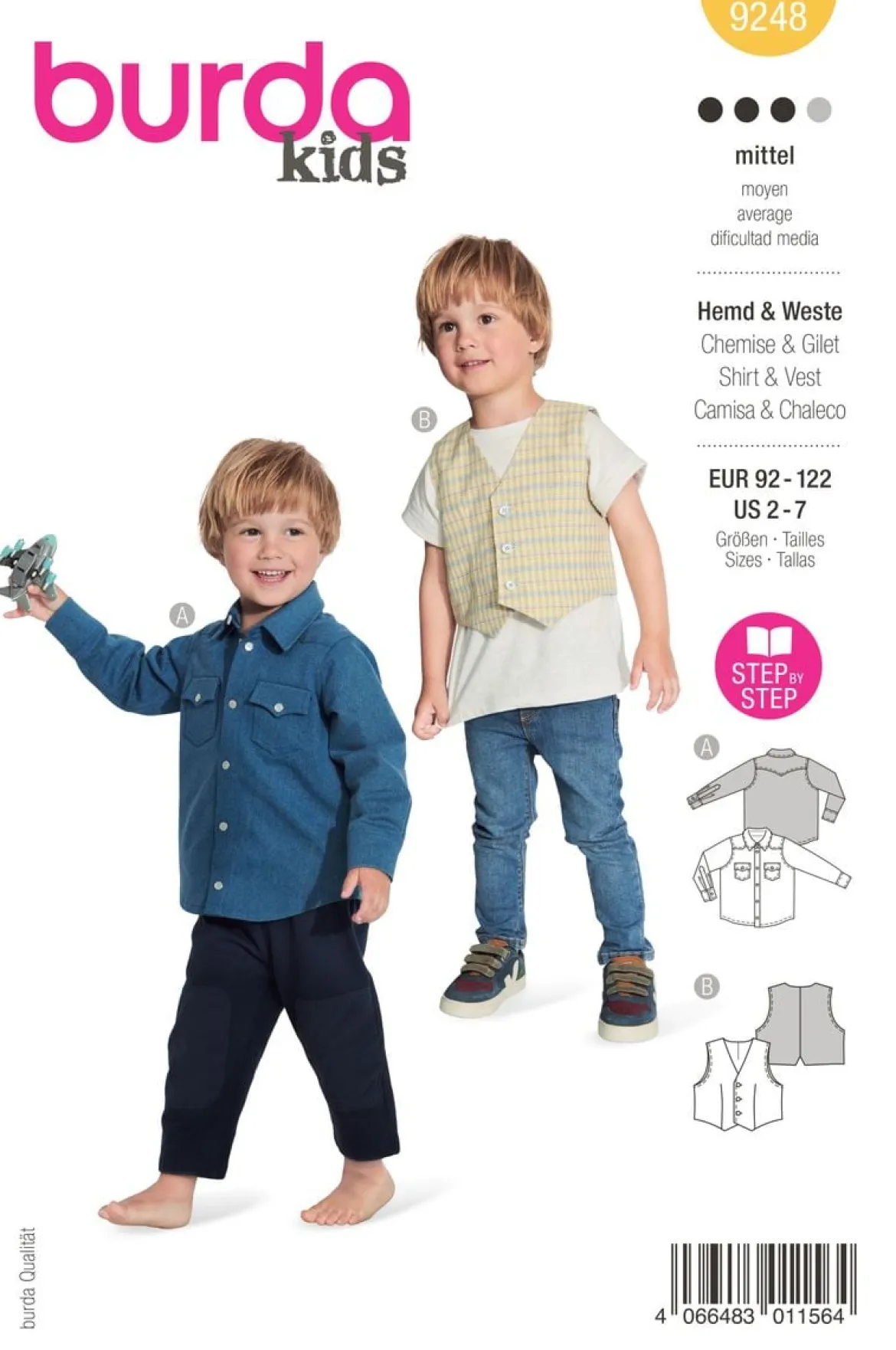 Burda Schnittmuster 9248 Kinder Hemd Weste