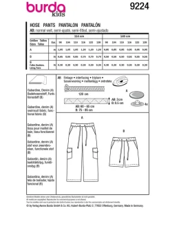 Burda Schnittmuster 9224 Kinder Hose Shorts