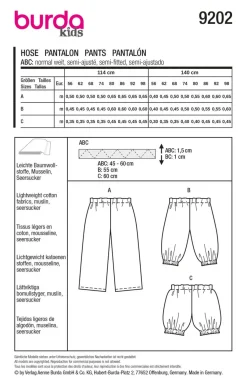 Burda Schnittmuster 9202 Kinder Hose
