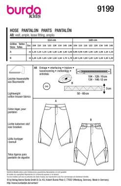 Burda Schnittmuster 9199 Kinder Hose