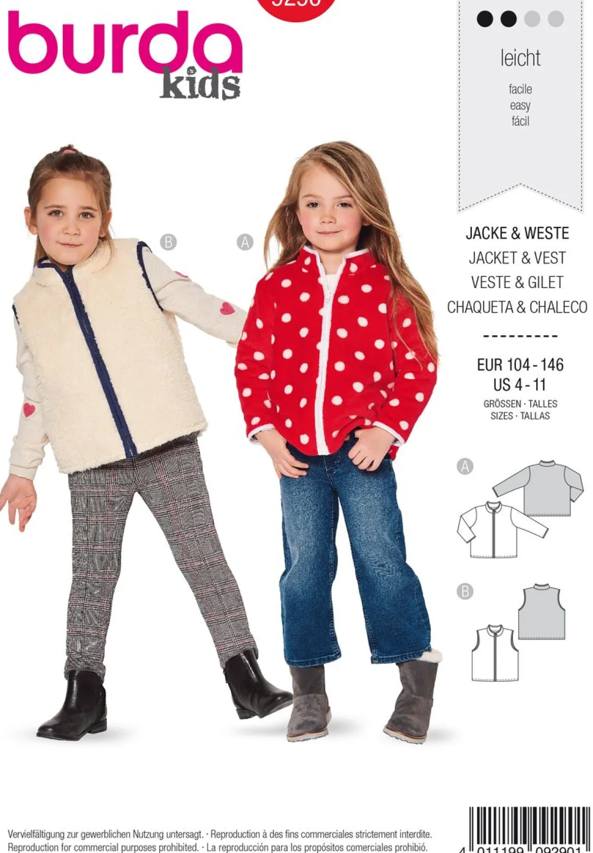 Burda Schnittmuster 9290 Kinder Jacke & Weste