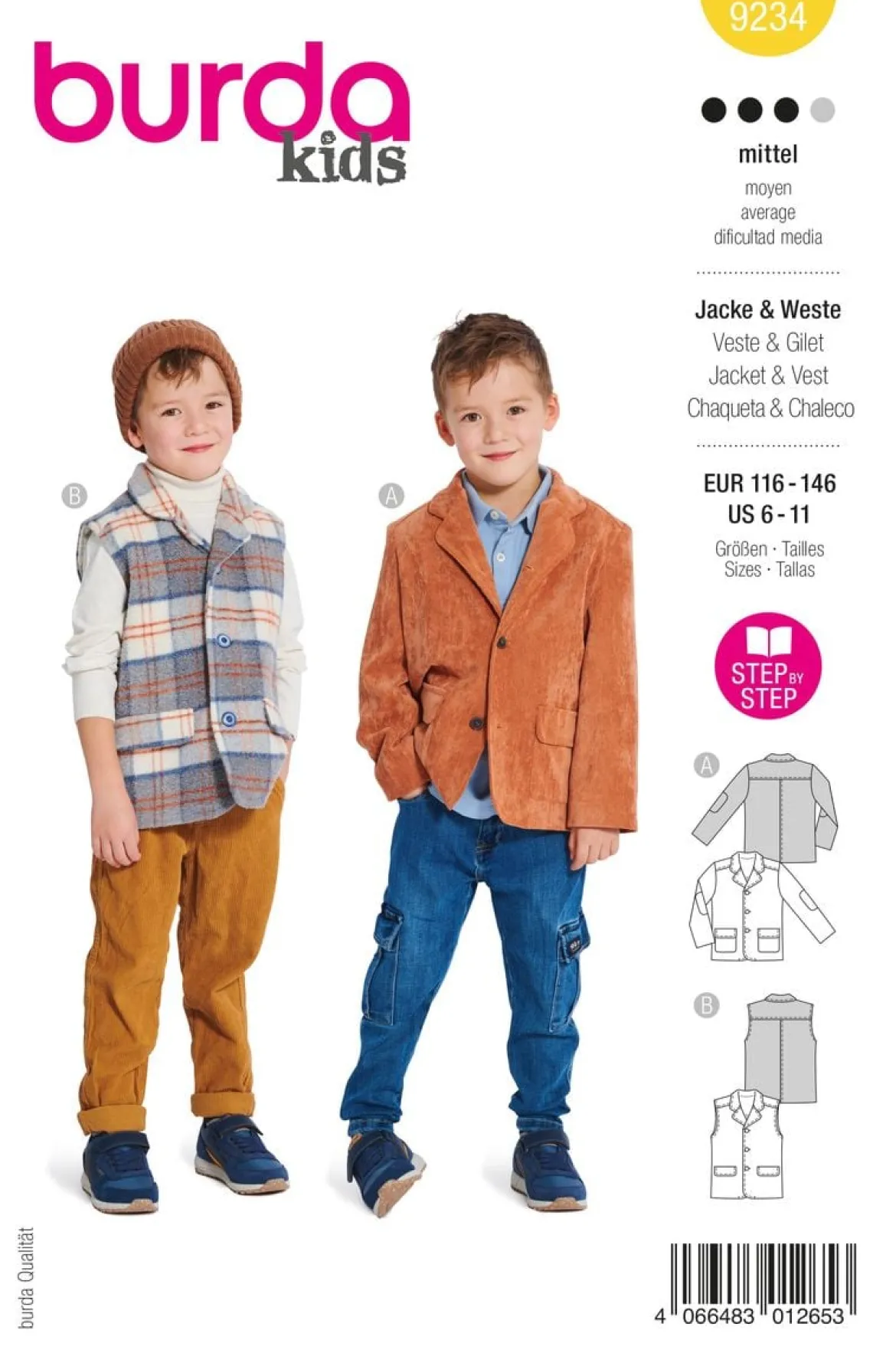 Burda Schnittmuster 9234 Kinder Jacke Weste