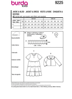 Burda Schnittmuster 9225 Kinder Kleid & Jacke