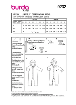 Burda Schnittmuster 9232 Kinder Overall