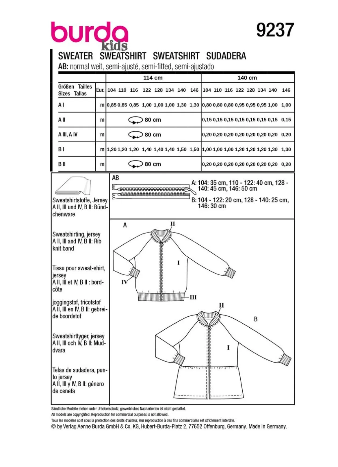 Burda Schnittmuster 9237 Kinder Sweater
