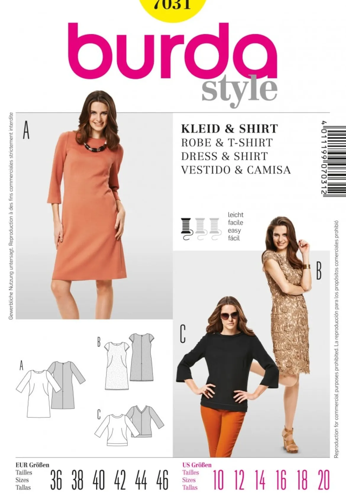 Burda Schnittmuster 7031 Kleid, Shirt
