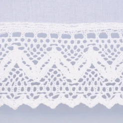 Cafehausgardine Schlaufen Leinenstruktur bestickt Blumen mit Häkelborte 45x120cm