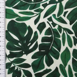 Canvas Baumwollstoff Blätter Digitaldruck ecru grün 138cm Stoffbreite
