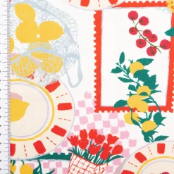 Canvas Baumwollstoff Zitronen Tomaten Digitaldruck weiß bunt 138cm Stoffbreite