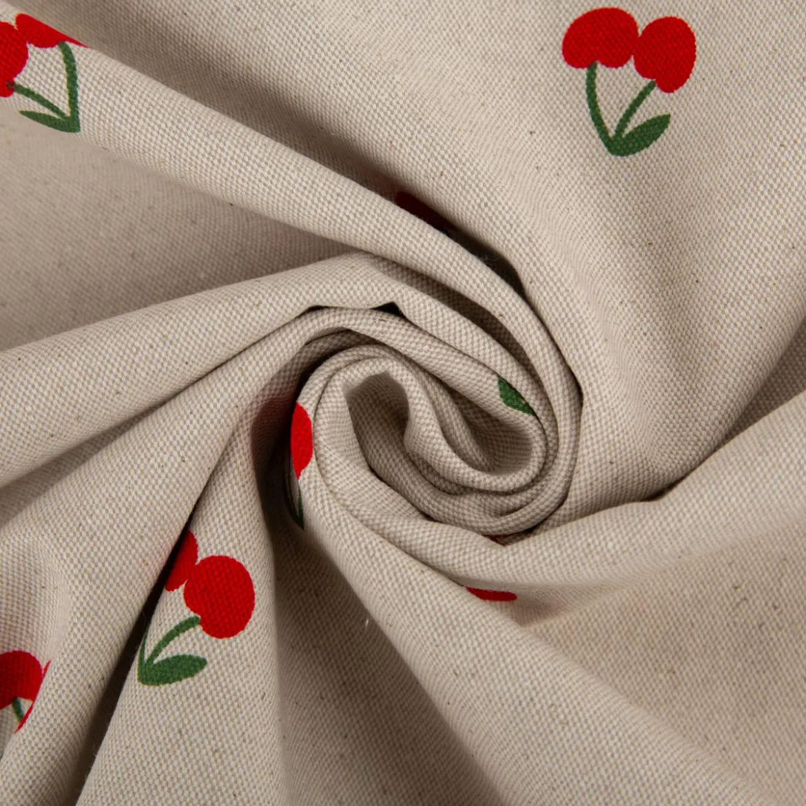 Canvas Stoff mit 70% Baumwolle Leinenlook Kirschen natur rot 1,48m Breite