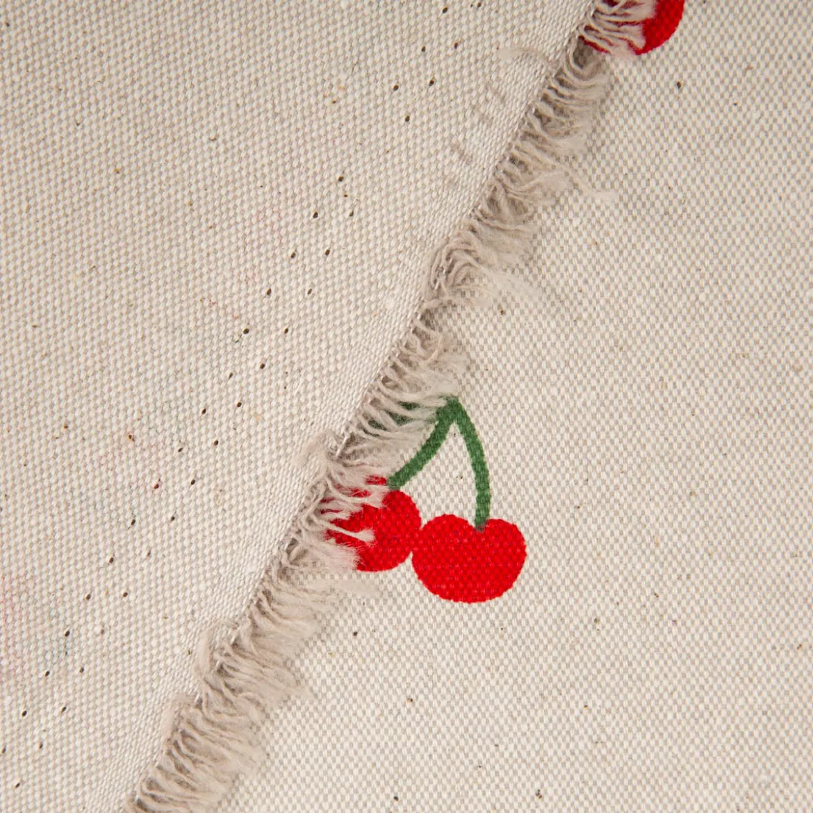 Canvas Stoff mit 70% Baumwolle Leinenlook Kirschen natur rot 1,48m Breite